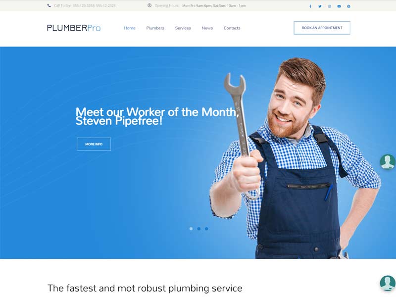 Plumber Pro - Plumbing Service WordPress Theme